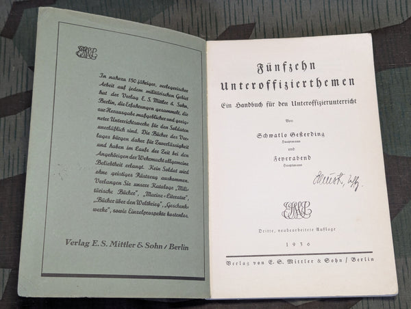 Fünfzehn Unteroffizierthemen Handbook for NCO Instruction 1936