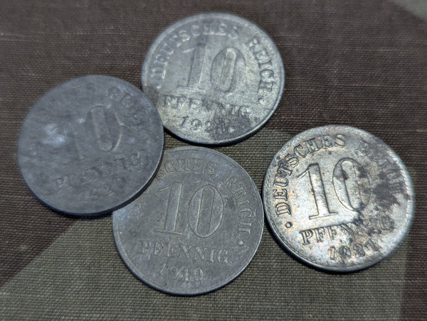 Lot of 4 Weimar 10 Pfennig Coins (1919-1921)