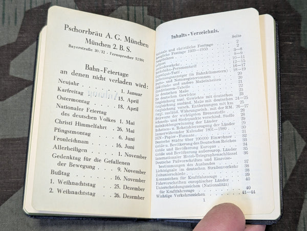 Pschorr Bräu München Pocket Calendar 1938