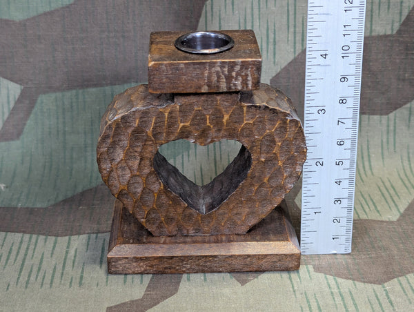 German Hand Carved Small Heart Shaped Single Candle Holder