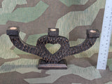 German Hand Carved Heart Shaped 3 Candle Holder