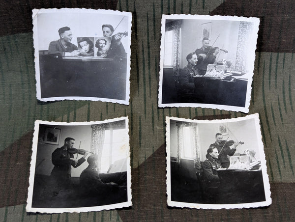 4 Photos of Luftwaffe Soldiers Playing Piano and Violin