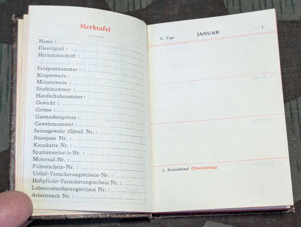 1944 Paris Wehrmacht Pocket Calendar