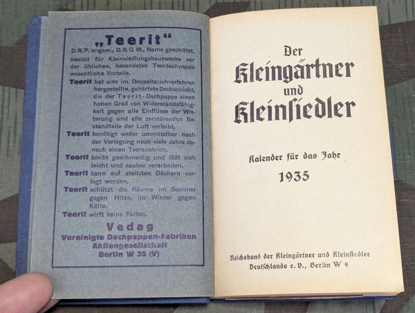 1935 Kleingärtner und Kleinsiedler Calendar Book for Small Gardens
