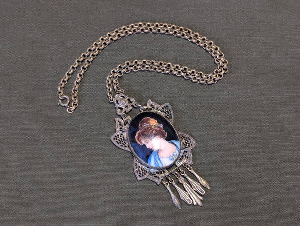 Handpainted Porcelain Cameo Necklace