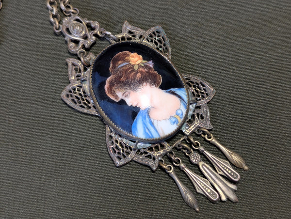 Handpainted Porcelain Cameo Necklace
