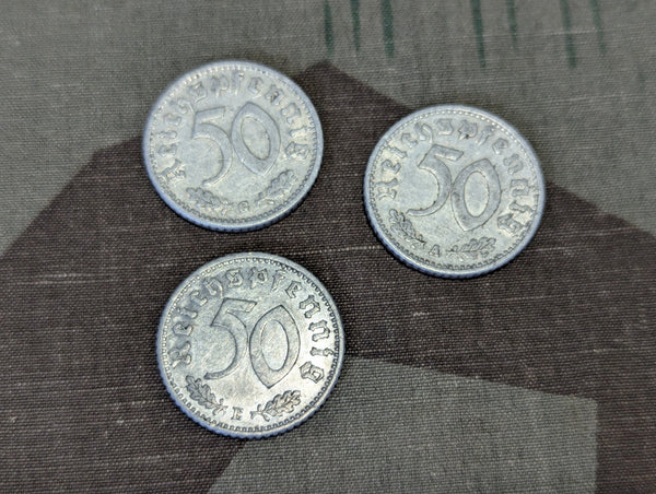 Lot of Three 50 Reichspfennig Coins 1935