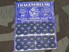 24 German Blue Cloth Covered Buttons on Card 19mm
