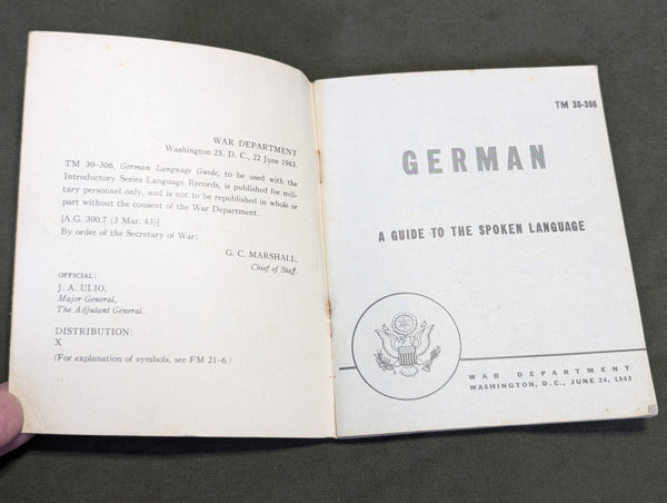US Army Issued German Language Book 1943
