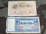 Lot of 2 Pre WWI Reichsbanknote 1000 & 100 Mark