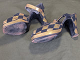 Gold and Black Peep Toe Sandals (Size 6 1/2 AA)