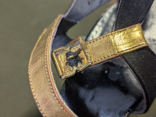Gold and Black Peep Toe Sandals (Size 6 1/2 AA)