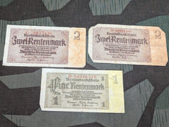 Lot of 3 Rentenmark Notes 1937