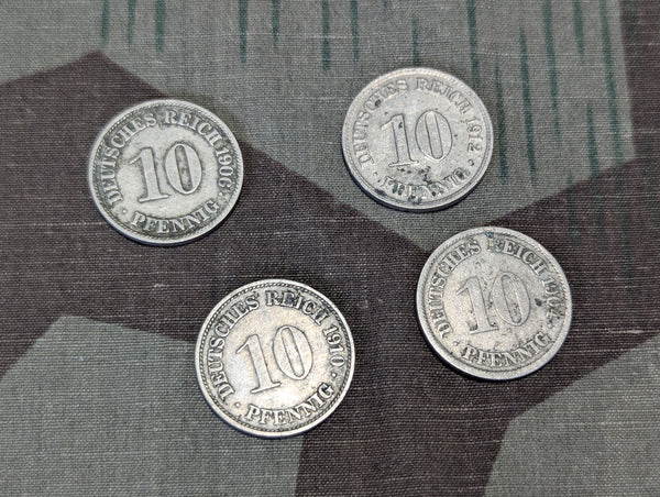 Lot of 4 pre-WWI 10 Pfennig Coins 1904-1912