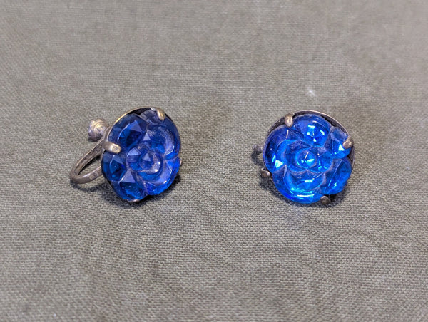 Blue Flower Screw Back Earrings
