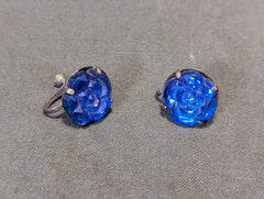 Blue Flower Screw Back Earrings