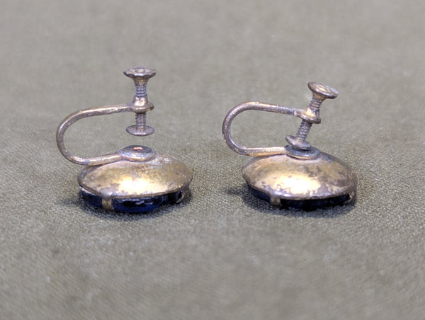 Blue Flower Screw Back Earrings