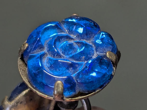 Blue Flower Screw Back Earrings