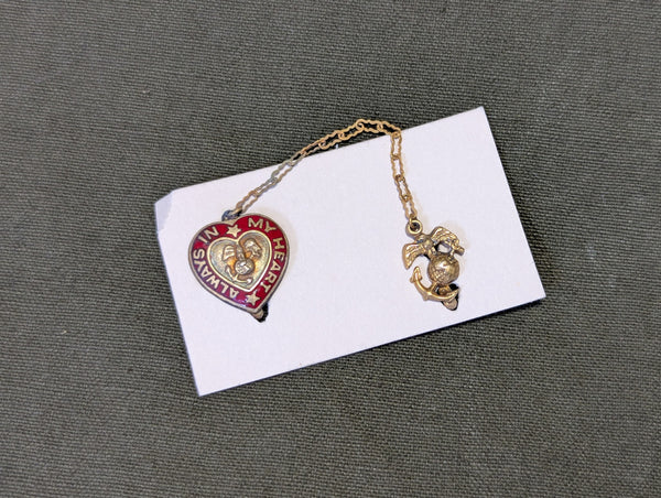 Always in my Heart USMC Sweetheart Chain Pin on Card