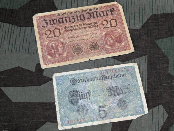WWI Darlehnkassenschein 20 & 5 Mark Notes (Set of 2)