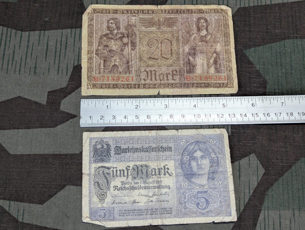 WWI Darlehnkassenschein 20 & 5 Mark Notes (Set of 2)
