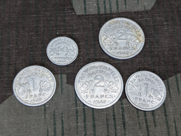 Lot of Vichy French Francs (5 Coins)
