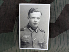 Original Portrait Postcard Soldier with Silver or Gold Wound Badge