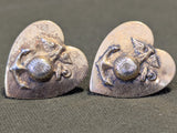 Marine Corps Heart Shaped Screwback Earrings Sterling