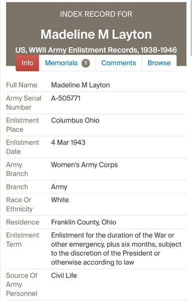 Early War WAC Dog Tag Set Madeline Layton