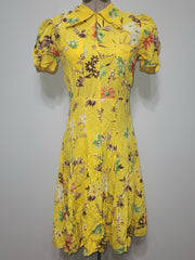 Bright Yellow Flower Print Dress <br> (B-34" W-26.5" H-33")