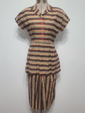 Brown Plaid Stripe Peplum Dress <br> (B-34" W-24" H-34")