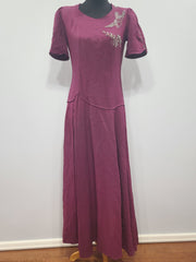 Maroon Rayon Gown with Beaded Bird Design <br> (B-37" W-30" H-38")