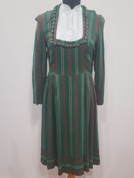German Green Long Sleeve Dirndl Dress <br> (B-38" W-30")