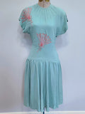Robin's Egg Blue Dress with Pink Fan Design <br> (B-33" W-24" H-32")