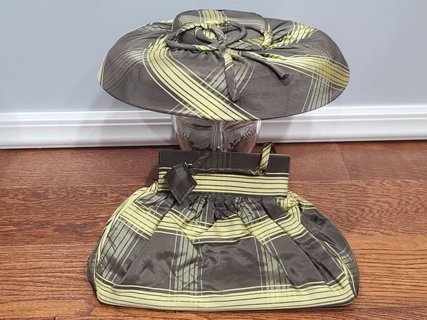 Brown and Yellow Plaid Purse and Hat Set
