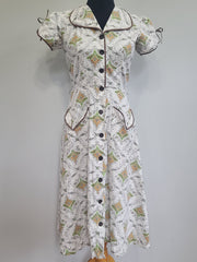 Abstract Flower Print Button Down Dress <br> (B-36" W-28.5" H-37")