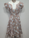 Blue and Brown Print Dress <br> (B-34" W-24.5" H-37")