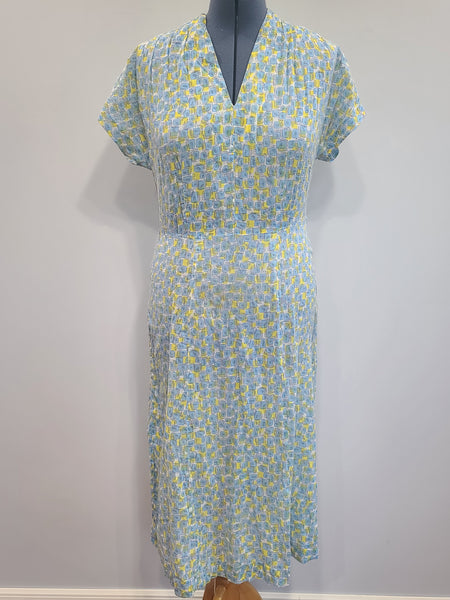 Blue and Yellow Print Dress <br> (B-41" W-34" H-41")