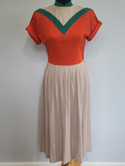 Bright Orange Green and Tan Dress <br> (B-38" W-27" H-42")