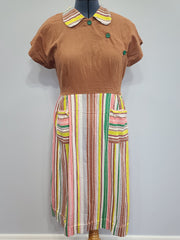 Brown Seersucker Colorful Stripe Wrap Dress <br> (B-42" W-35" H-47")