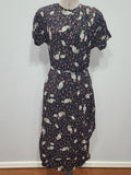 Flower and Leaf Print Cold Rayon Dress <br> (B-36" W-28" H-37")