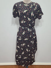 Flower and Leaf Print Cold Rayon Dress <br> (B-36" W-28" H-37")