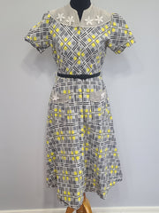 Gray and Yellow Plaid Dress <br> (B-38" W-29" H-34")