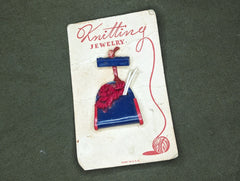 Vintage 1940s Knitting Novelty Pin Brooch on Card WWII