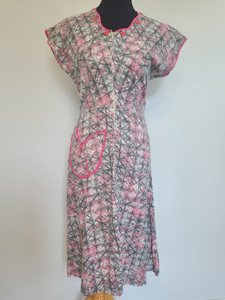 Pink and Gray Zipper Front Dress <br> (B-36.5" W-28" H-35")