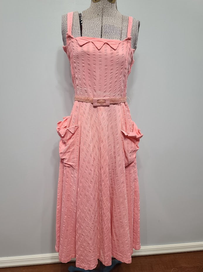 pink seersucker dress Pink Seersucker Sleeveless Dress (B-33" W-26")