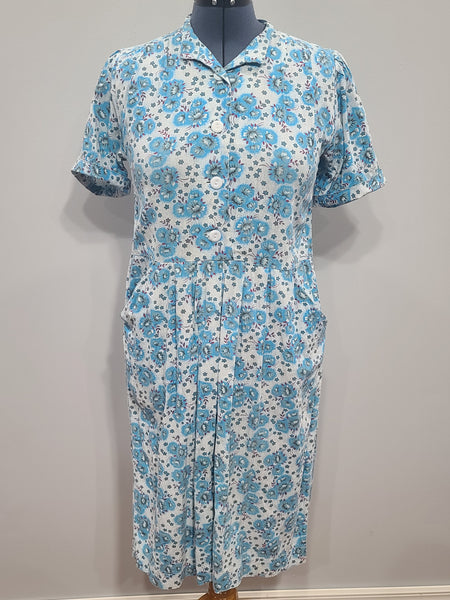 Soviet Blue Flower Print Dress <br> (B-39" W-37" H-48")