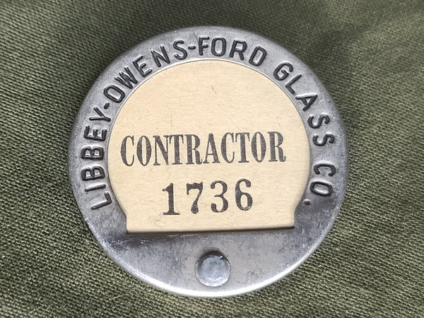 Libbey-Owens-Ford Glass Co. Contractor War Worker Badge
