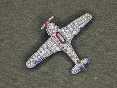 Vintage WWII Alfred Philippe Crown Trifari Rhinestone Airplane Pin
