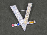 V for Victory Morse Code Rhinestone Pin